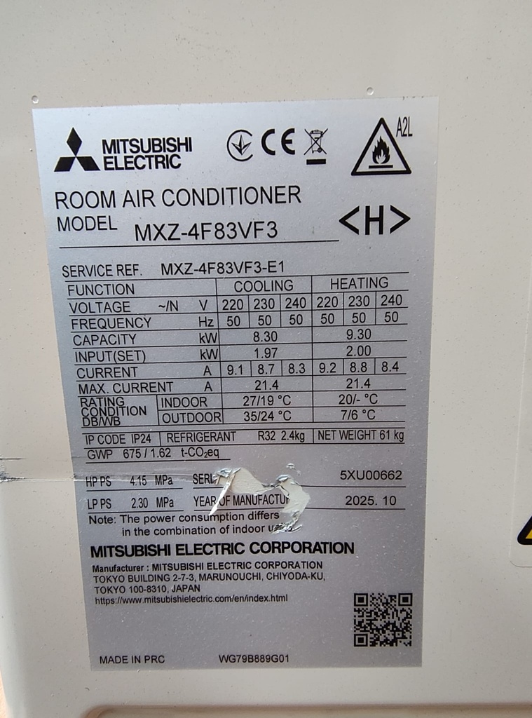 Pompe à chaleur Extérieure Multi-Split - Mitsubishi MXZ-4F83VF3